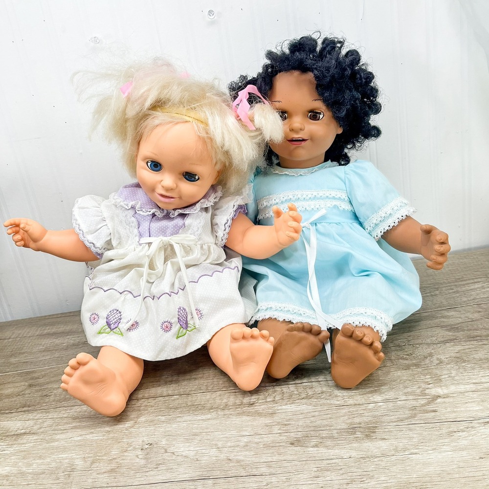 Vintage 1985 Galoob Baby Talk Dolls Set of 2 Blonde Brunette 11 Inch 80s Toys
